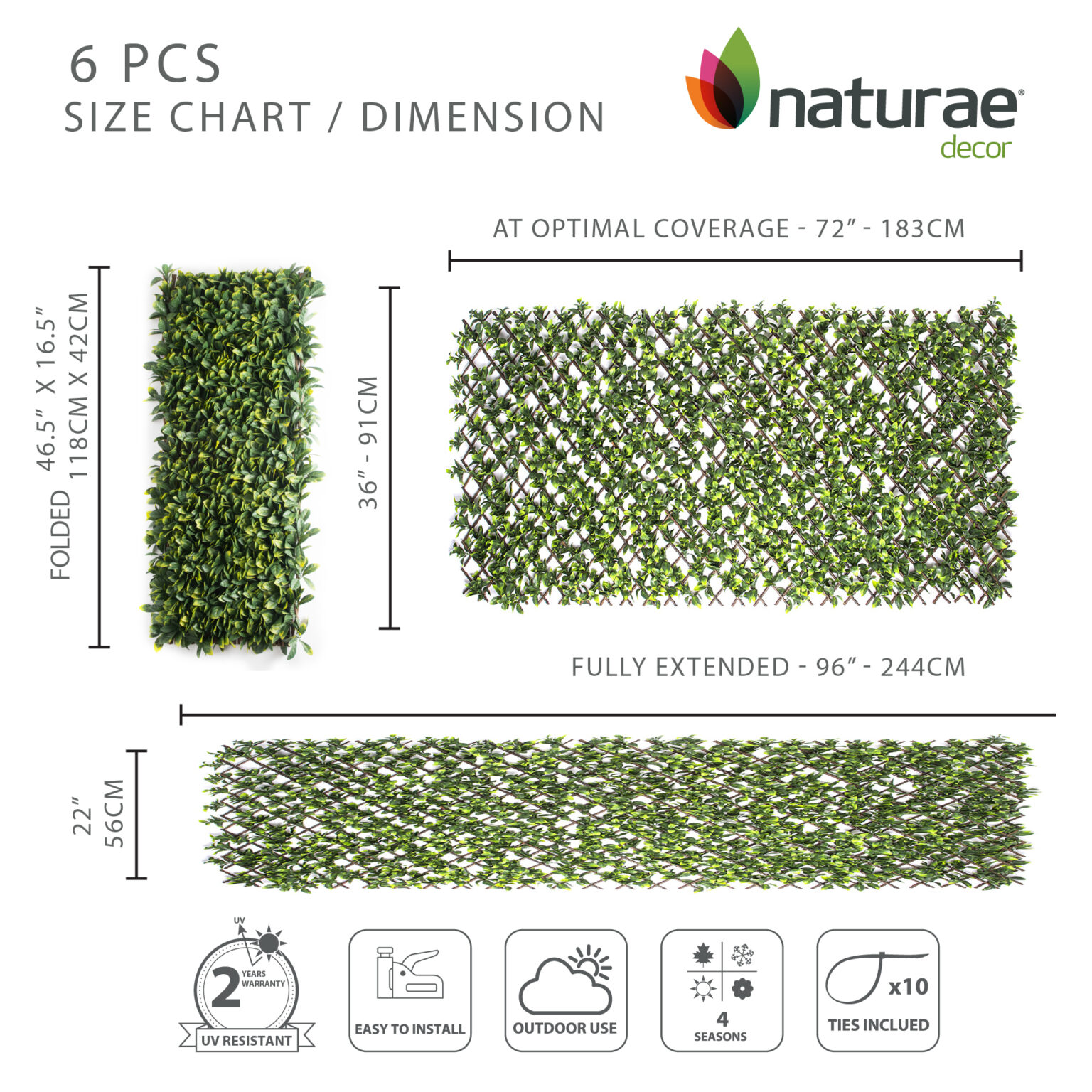 PVC Expandable Trellis 36"X72" Gardenia Leaves 6 Pieces
