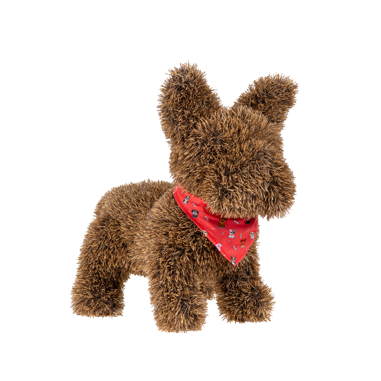 Naturae Decor artificial topiary frenchie dog brown with BOW TIE - artificial grass garden plush topiary - 14 in