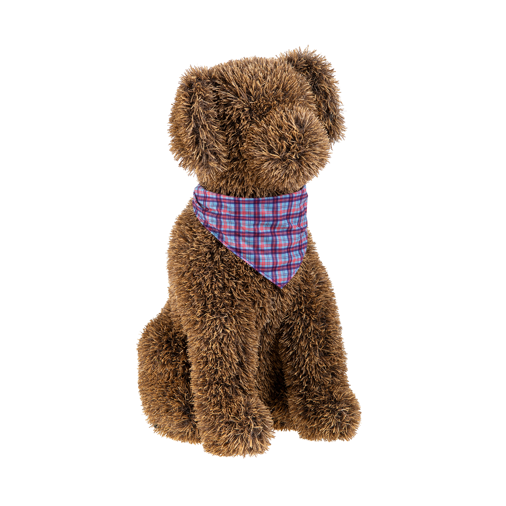 Naturae Decor artificial topiary sitting dog brown with scarf - artificial grass garden plush topiary - 19 in