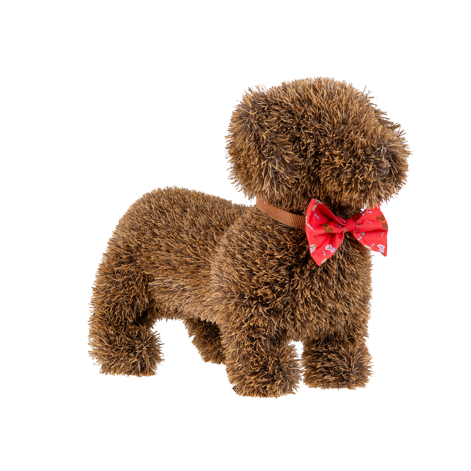 Naturae Decor artificial topiary teckel dog brown with scarf - artificial grass garden plush topiary - 13 in